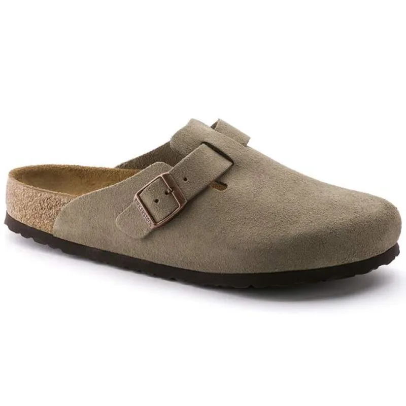 Boston Soft Footbed Suede Leather Taupe Clogs sold by Birkenstock
