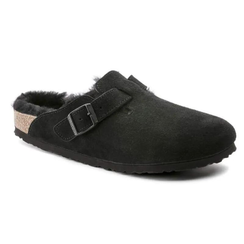 Boston Shearling Black Suede Leather Clogs made by Birkenstock