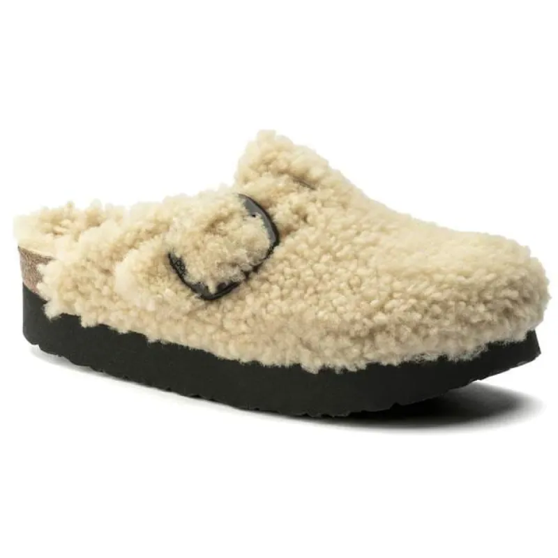 Boston Big Buckle Flex Platform Fur Teddy Eggshell Clogs made by Birkenstock