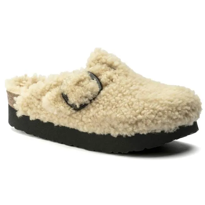 Boston Big Buckle Flex Platform Fur Teddy Eggshell Clogs sold by Birkenstock