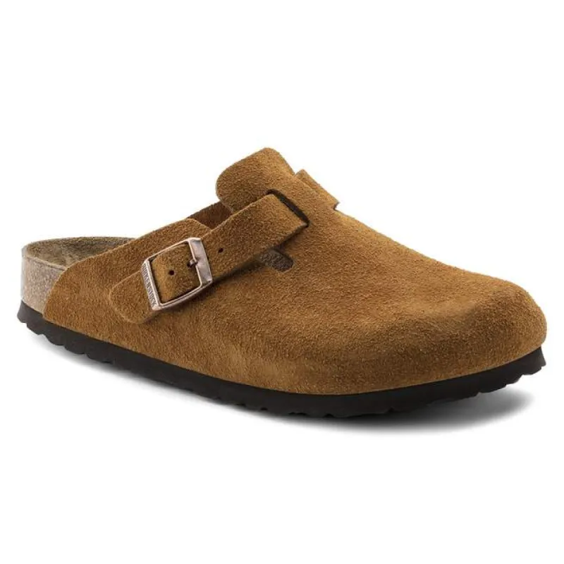 Boston Soft Footbed Suede Leather Mink Clogs made by Birkenstock