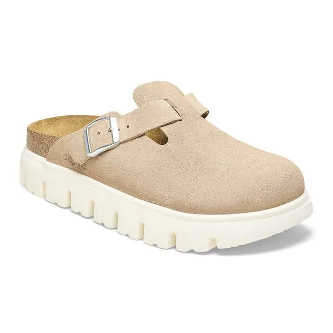 Boston Chunky Suede Leather Warm Sand Platform Clogs sold by Birkenstock