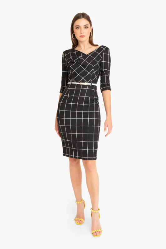 3/4 Sleeve Jackie O Sheath Dress sold by Black Halo