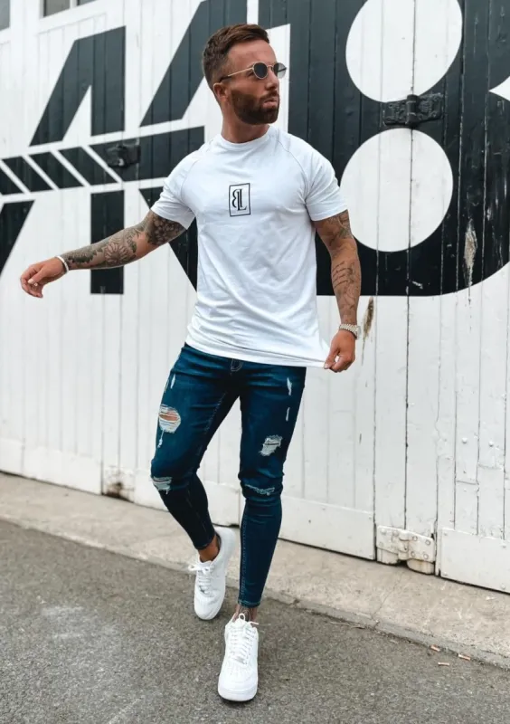 White Logo Print T-Shirt sold by Black Label