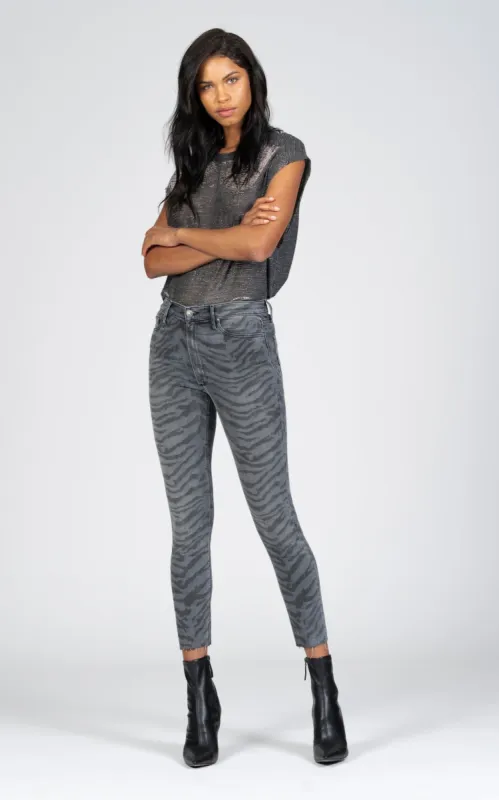 Carmen High Rise Ankle Fray with Airbrush Zebra - Kick Start My Heart sold by Black Orchid