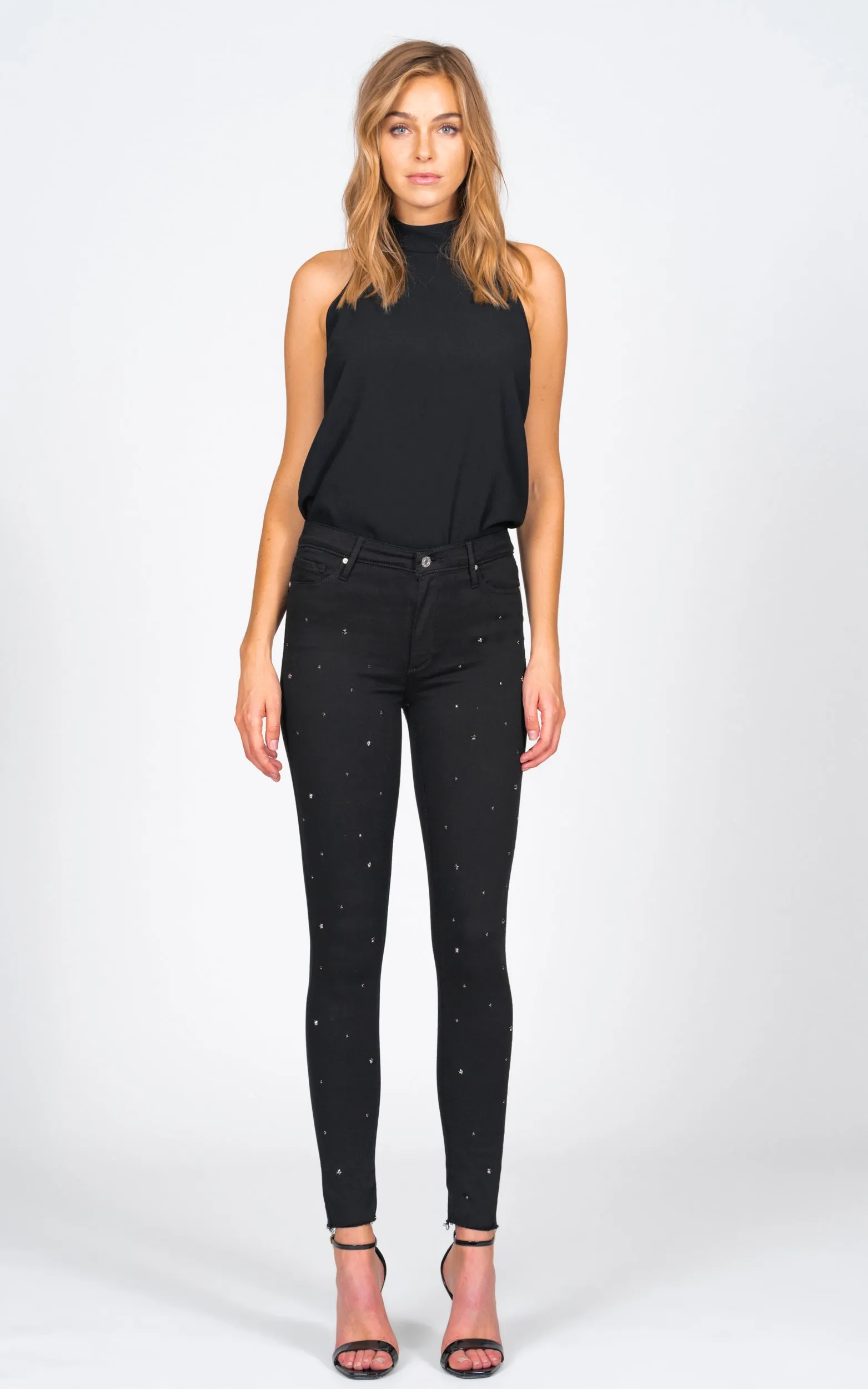 Carmen High Rise Ankle Fray - So Black With All Over Crystals sold by Black Orchid