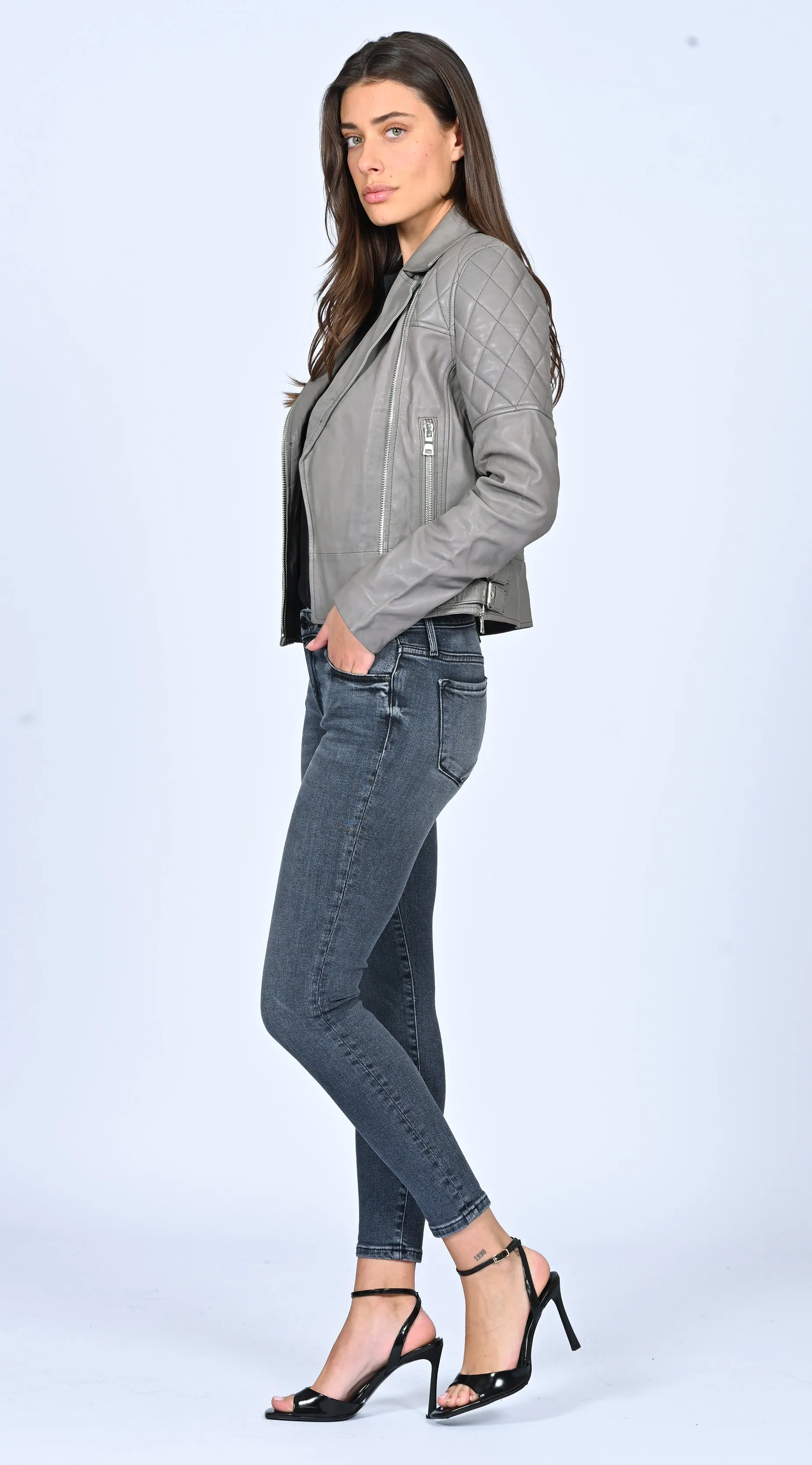 Leather Motorcycle Jacket - Rock Grey sold by Black Orchid product image thumbnail 4