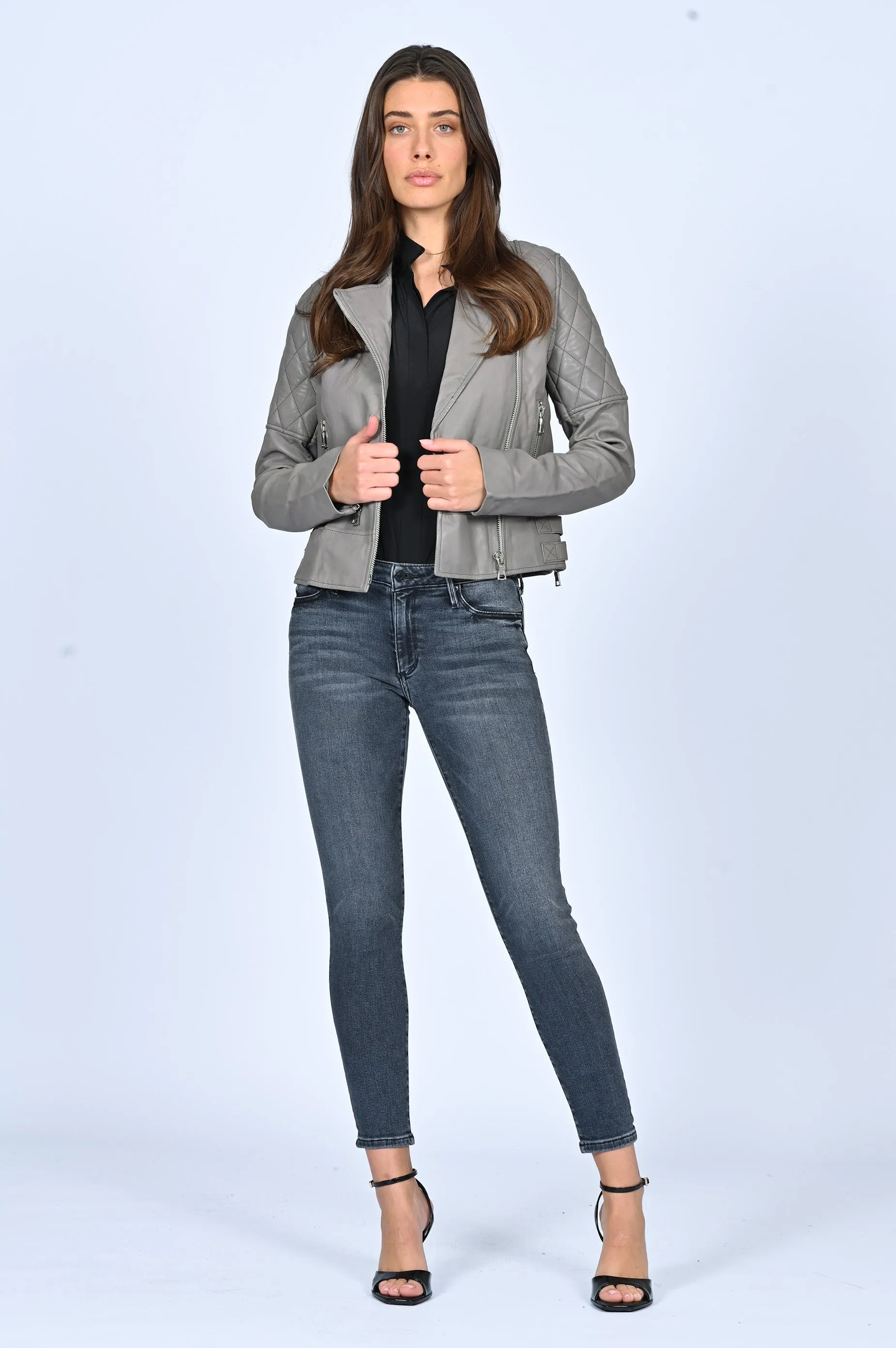 Leather Motorcycle Jacket - Rock Grey sold by Black Orchid