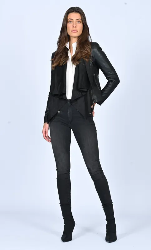 Draped Vegan Leather jacket - Black Night sold by Black Orchid