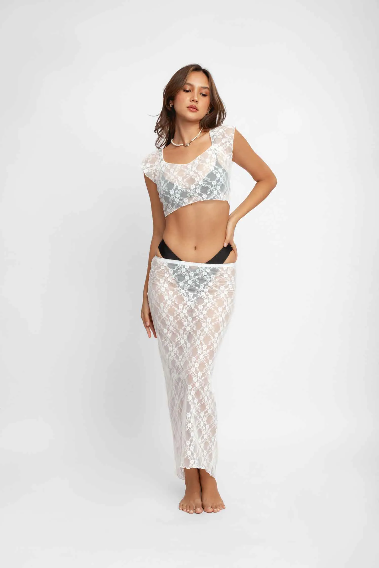 Lucia Crop Top and Midi Skirt Set / White Lace FINAL SALE sold by Blackbough product image thumbnail 5