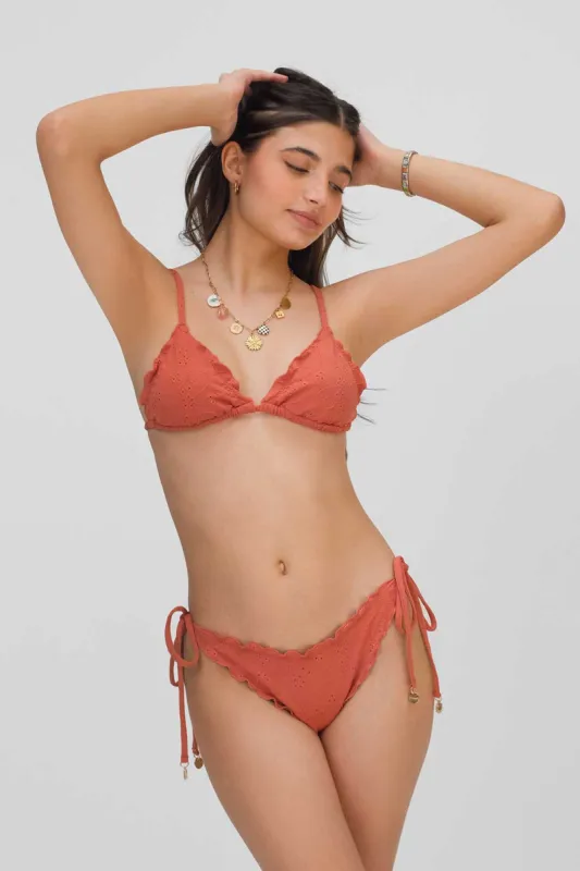 Emma Frilled Triangle Top / Spice Eyelet sold by Blackbough