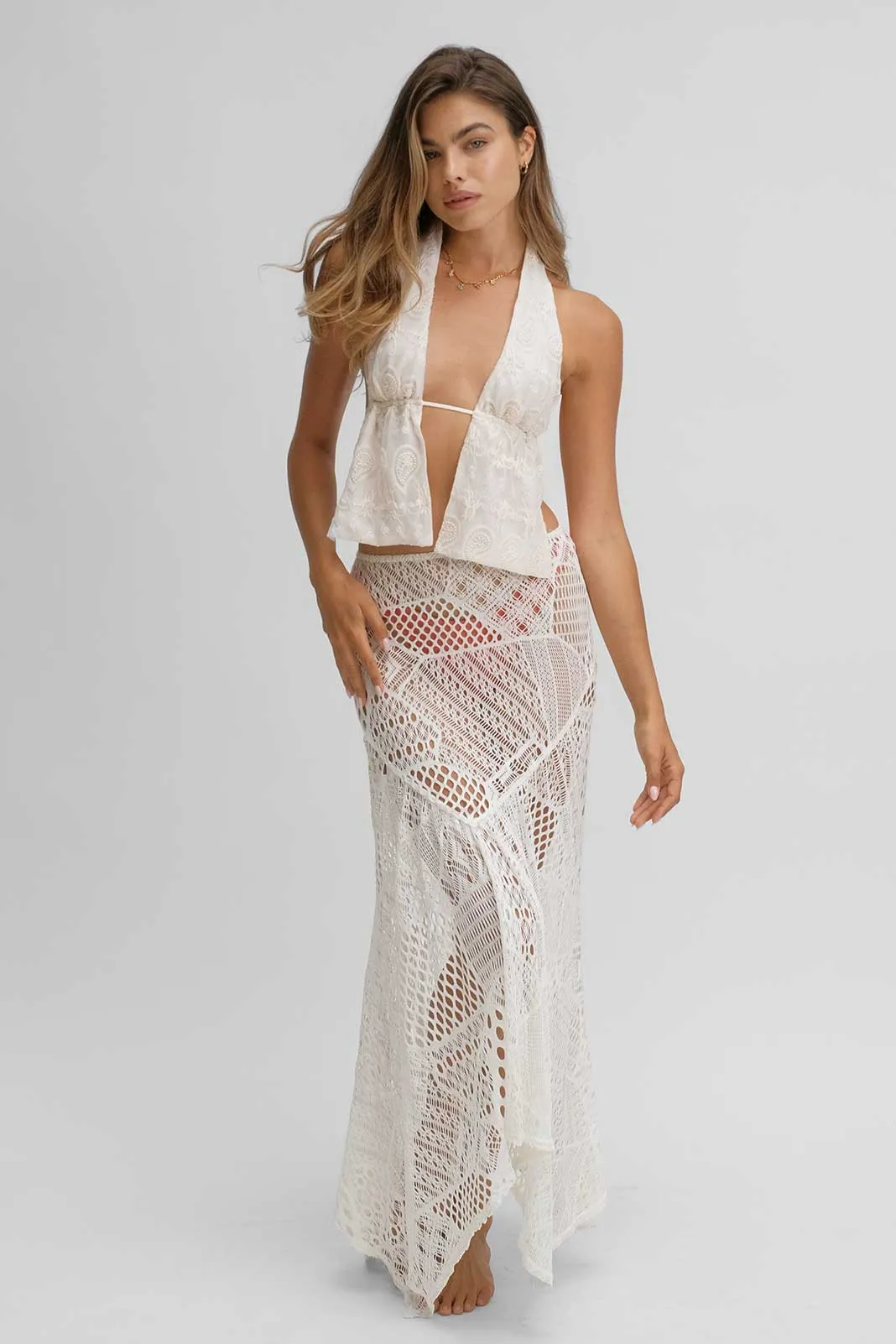 Yara Asymmetrical Skirt / Seashell Knit sold by Blackbough