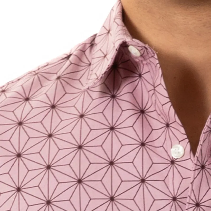 KNIGHT Short Sleeve Shirt in Pink Japanese Geometric Floral Print (Size L Available) sold by Blade + Blue