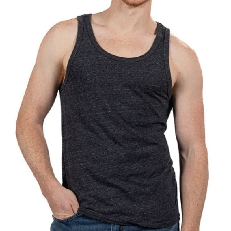 Solid Dark Grey Heather Tri-Blend Varsity Tank Top sold by Blade + Blue