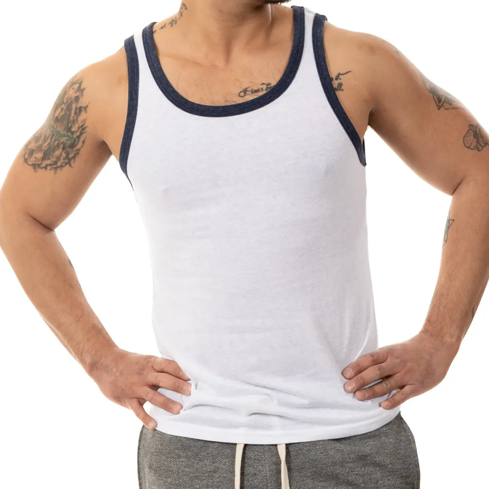 "Varsity Tank" Tri-Blend Tank Top in Pure White sold by Blade + Blue