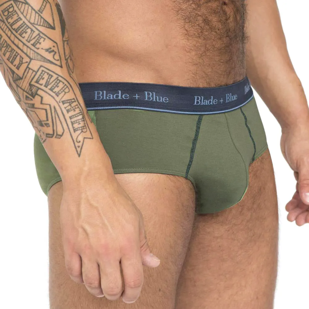 Olive Green Classic Fit Brief Underwear - Made In USA sold by Blade + Blue