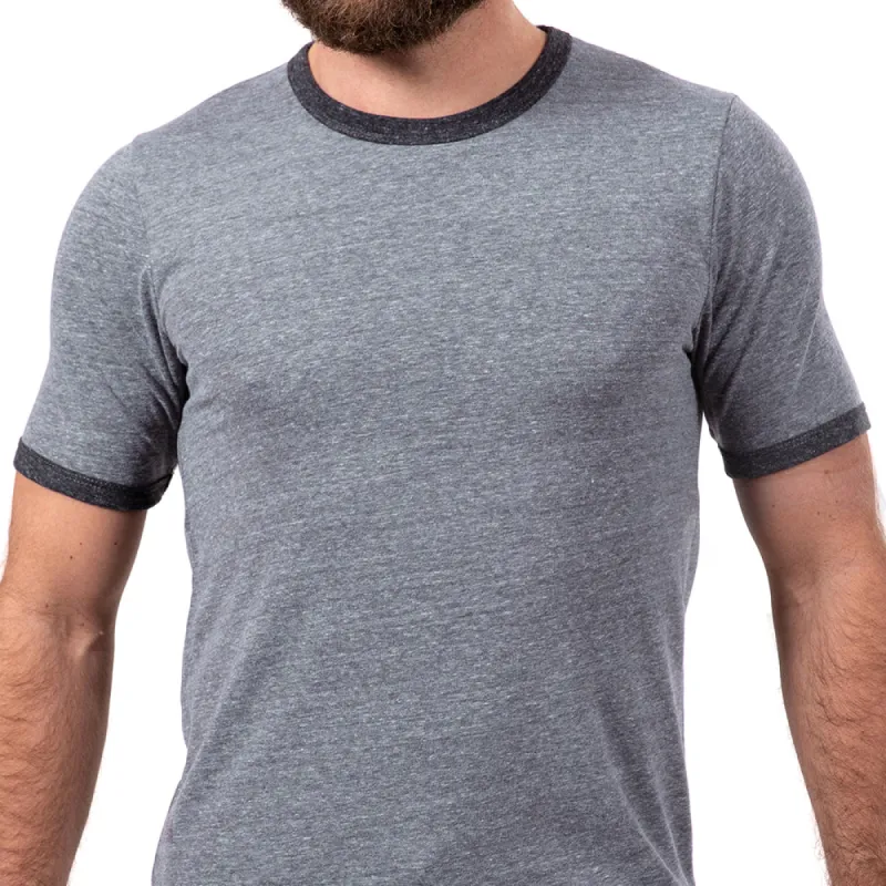 Tonal Heather Grey Short Sleeve Tri-Blend Ringer Tee - Made in USA sold by Blade + Blue