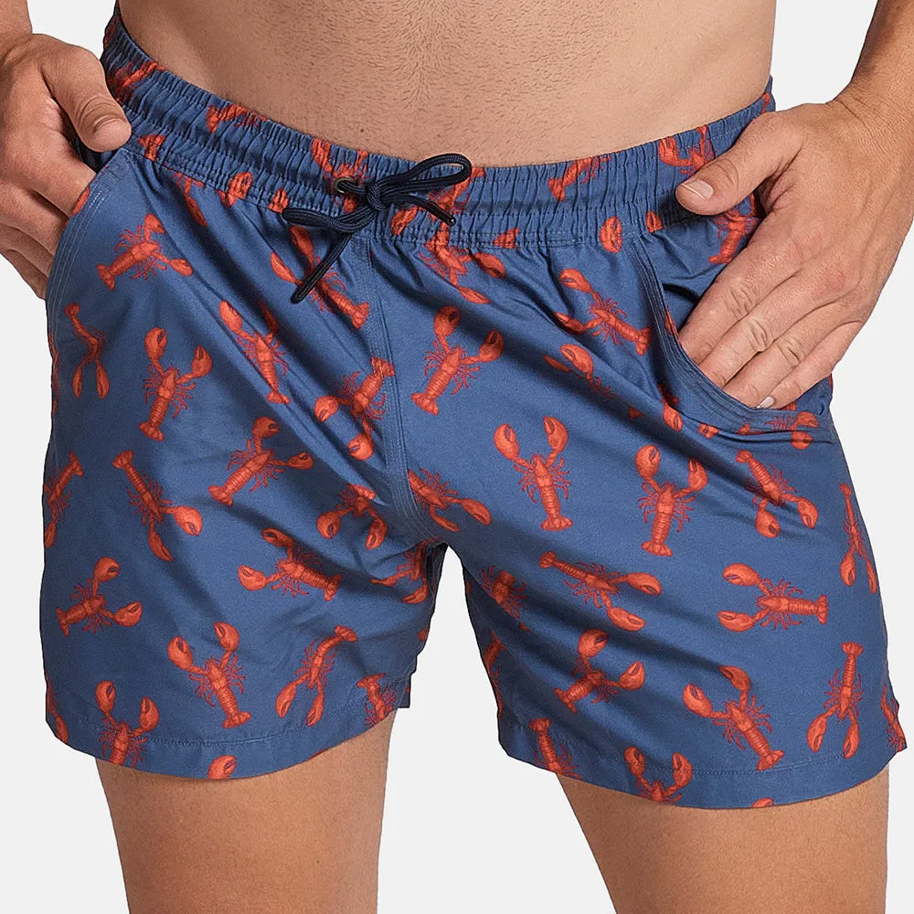 5" Inseam Swim Trunk in Blue & Red Lobster Print (XL Available) sold by Blade + Blue