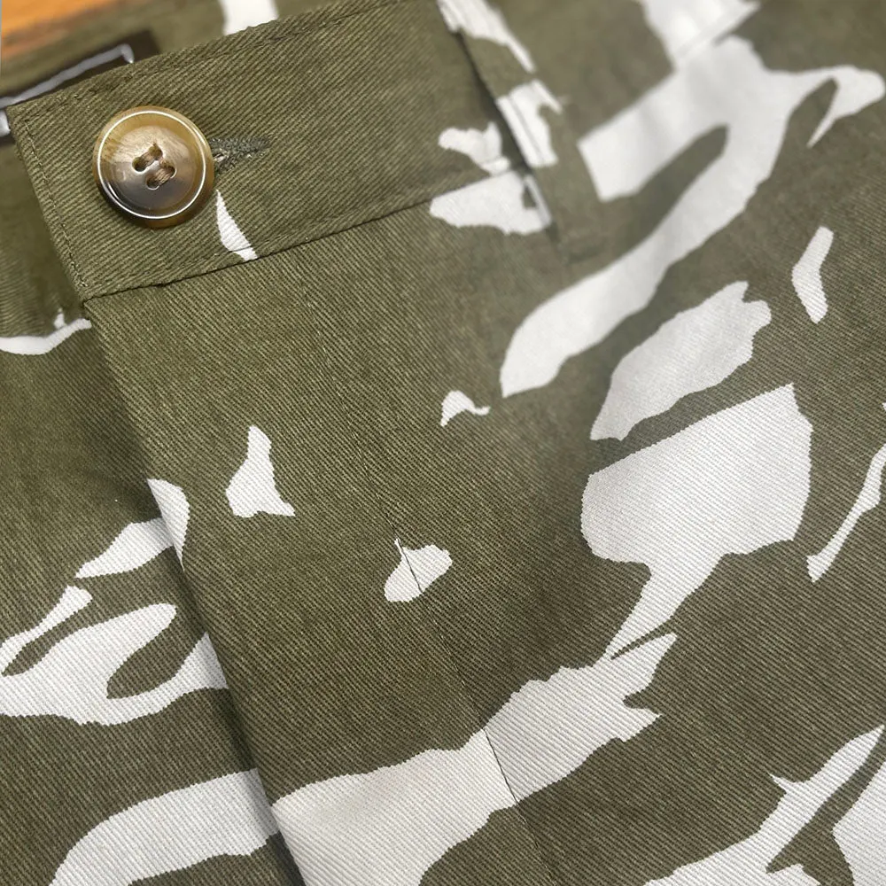 Olive & White Abstract Tiger Stripe Japanese Print Cotton Shorts - Made in USA (SIZE 32) sold by Blade + Blue product image thumbnail 3