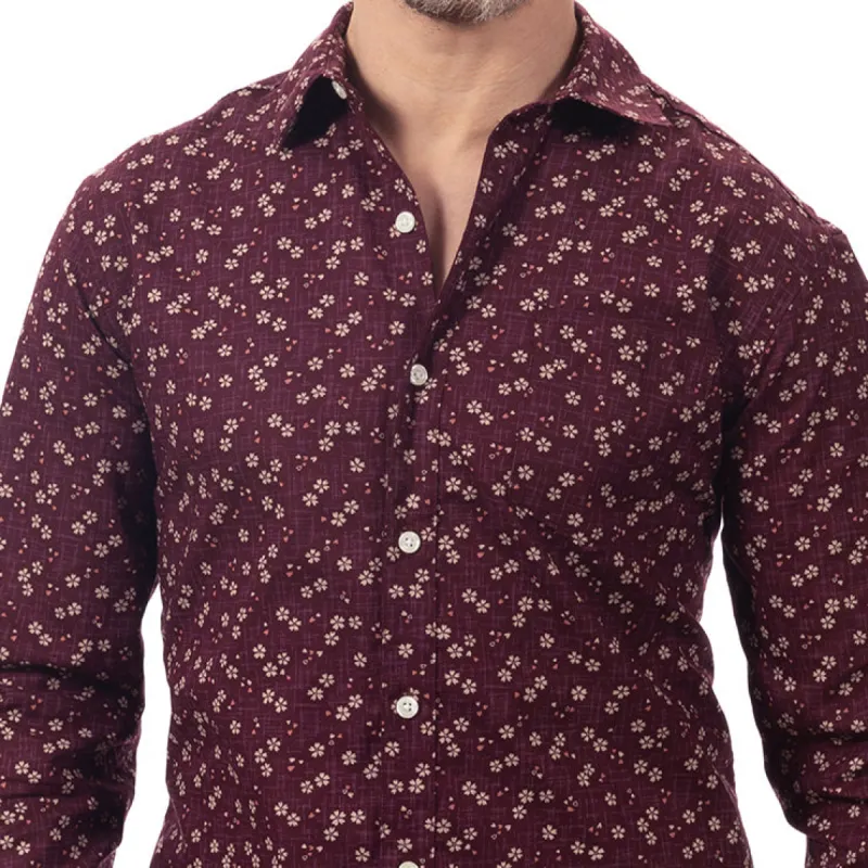 DUNCAN Long Sleeve Shirt in Mulberry Purple Mini Floral Print sold by Blade + Blue