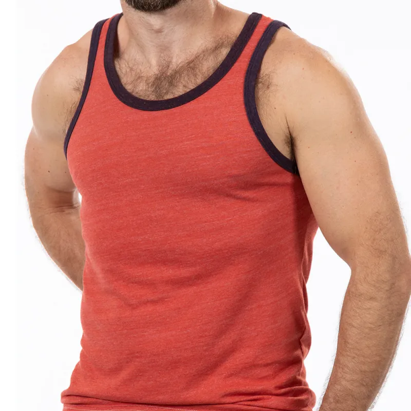 Tomato Red & Navy Tri-Blend Varsity Tank Top sold by Blade + Blue