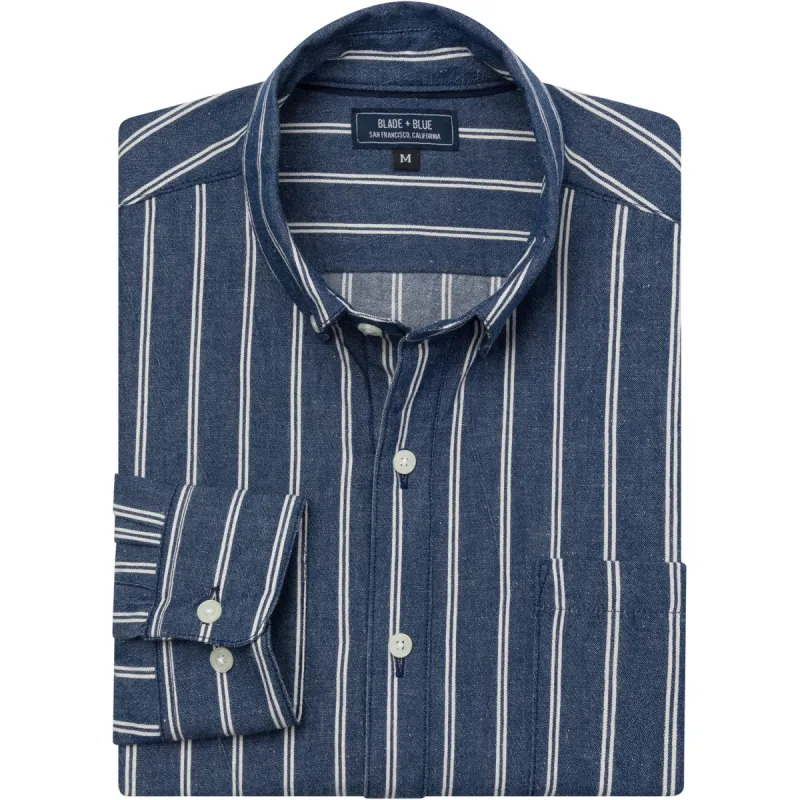 DOUGLAS Chambray Long Sleeve Shirt in Double Stripe sold by Blade + Blue