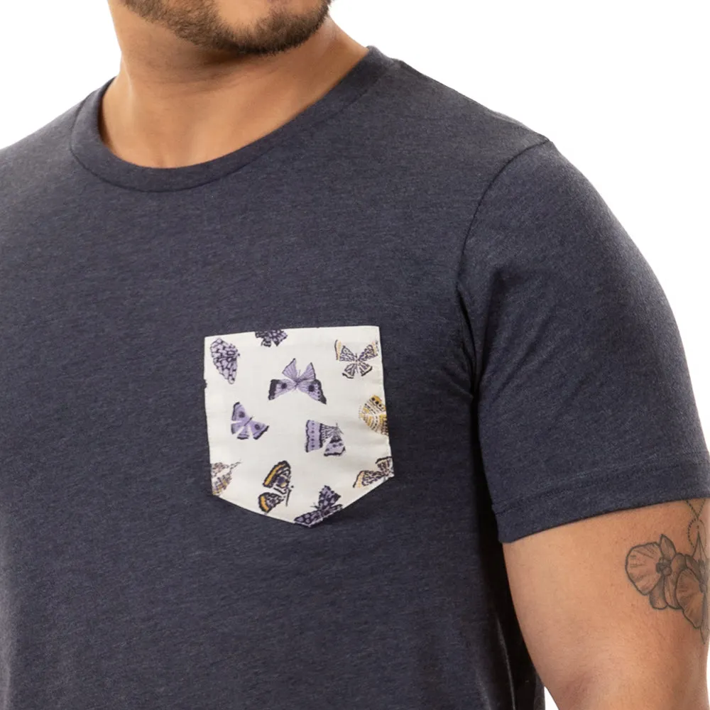 Navy Heather With Butterfly Pocket T-Shirt sold by Blade + Blue