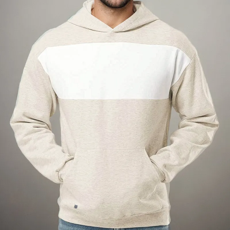 Oatmeal Heather & White Varsity Chest Stripe Popover Hoodie (S AVAILABLE) sold by Blade + Blue