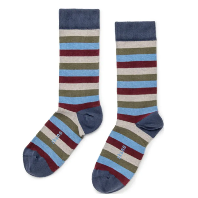 Navy Even Stripe Crew Sock - Made In USA by Zkano sold by Blade + Blue