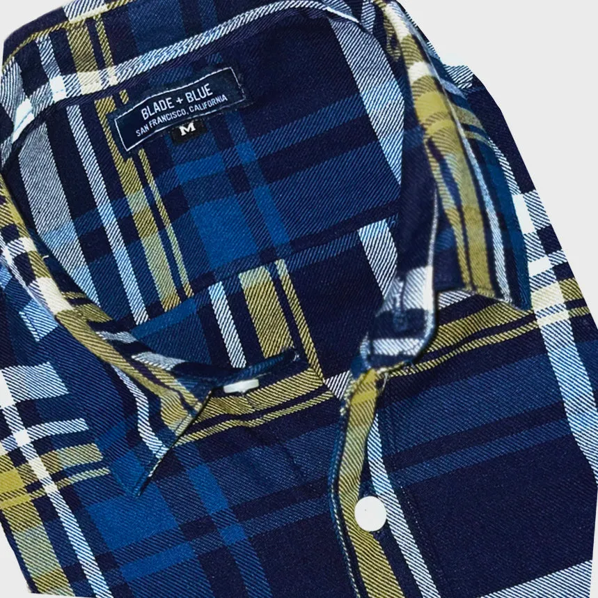 GARRETT Long Sleeve Shirt in Navy Cobalt Gold Check (Size L) sold by Blade + Blue product image thumbnail 2