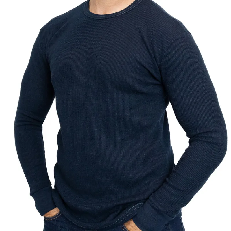 Blue Black Organic Cotton Blend Waffle Stitch Thermal Shirt sold by Blade + Blue