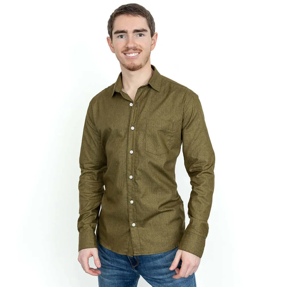 GARVER Long Sleeve Shirt in Olive All Over Japanese Solid Denim-Like Print sold by Blade + Blue product image thumbnail 3