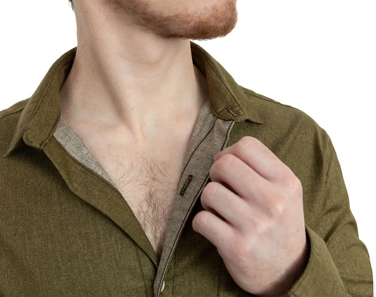 GARVER Long Sleeve Shirt in Olive All Over Japanese Solid Denim-Like Print sold by Blade + Blue product image thumbnail 2