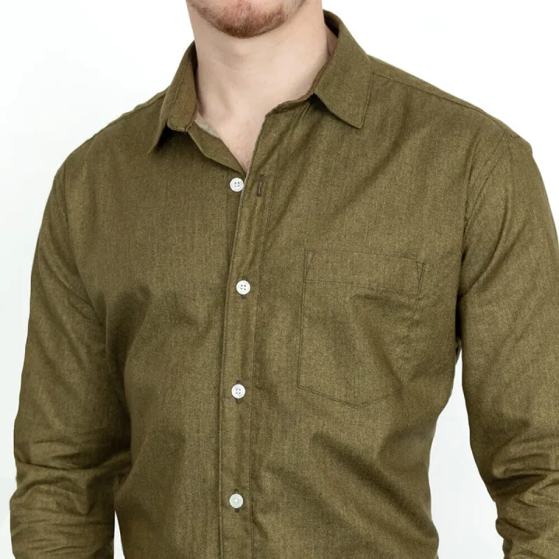 GARVER Long Sleeve Shirt in Olive All Over Japanese Solid Denim-Like Print made by Blade + Blue