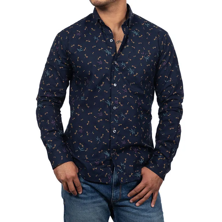 STEELE Long Sleeve Shirt in Navy Blue Traditional Japanese Dragonfly Print sold by Blade + Blue product image thumbnail 3