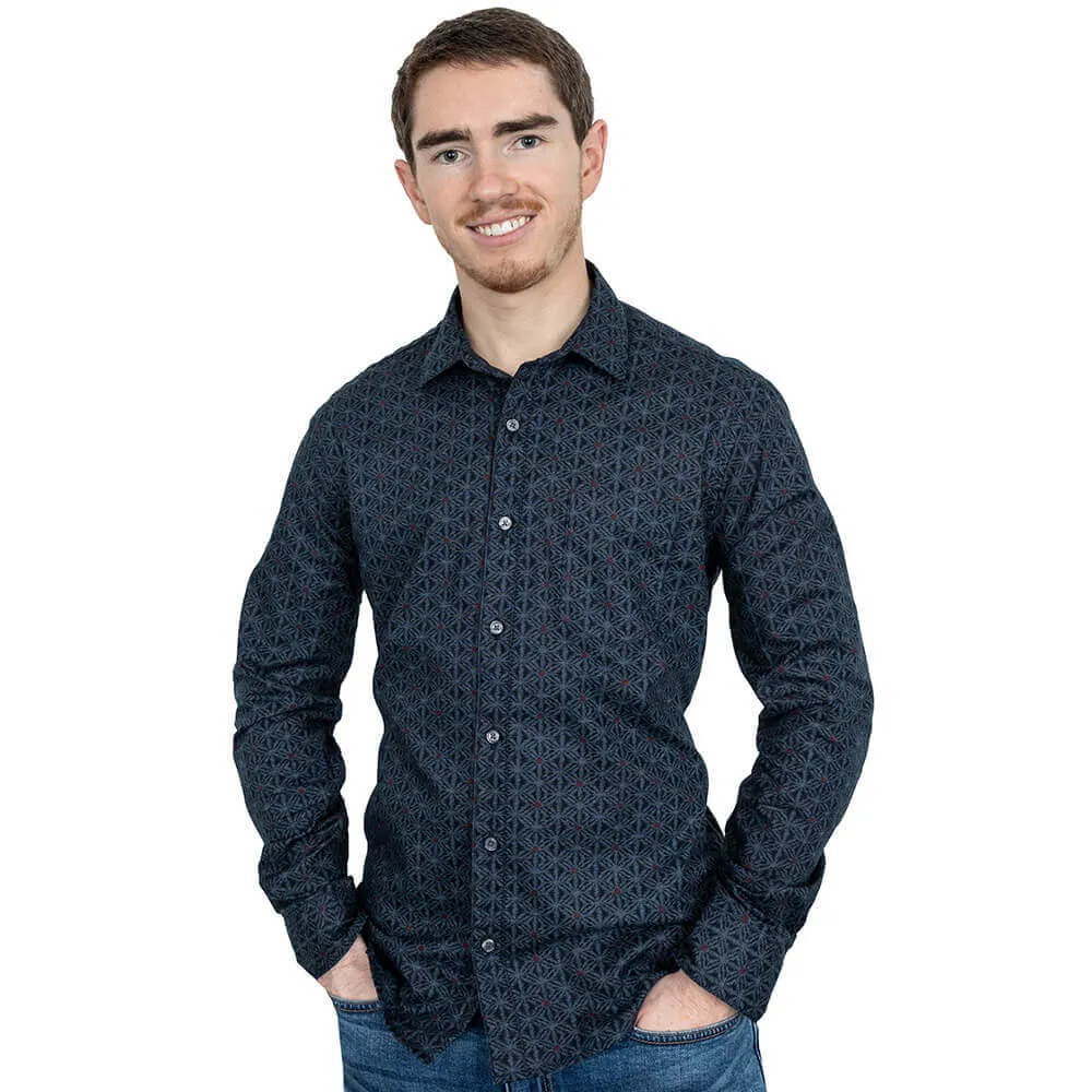 ANDREWS Long Sleeve Shirt in Navy Blue Traditional Japanese Snowflake Print sold by Blade + Blue product image thumbnail 2