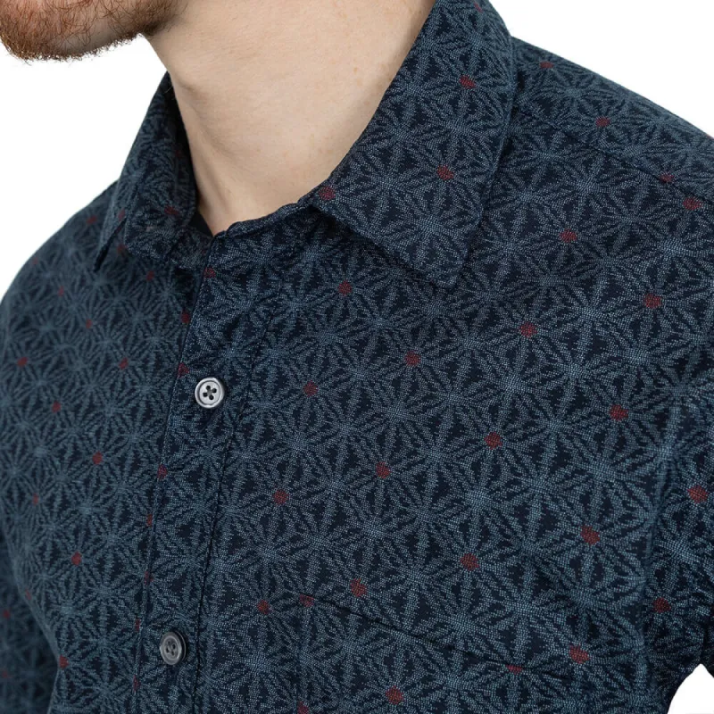 ANDREWS Long Sleeve Shirt in Navy Blue Traditional Japanese Snowflake Print sold by Blade + Blue