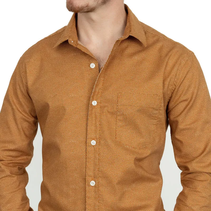 ROLLIE Long Sleeve Shirt in Camel Traditional Japanese Wave Print sold by Blade + Blue