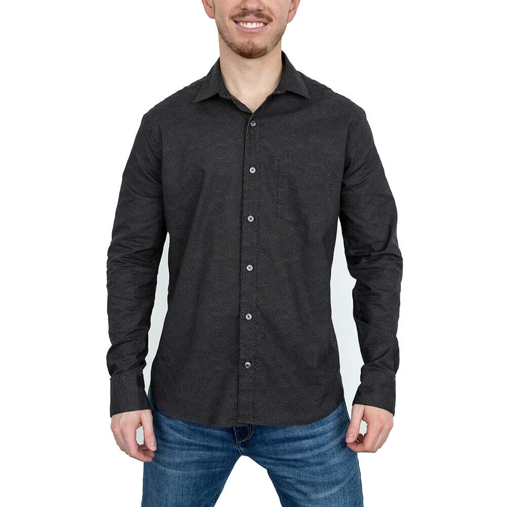 NEWMAN Long Sleeve Shirt in Navy & Olive Traditional Japanese Wave Print sold by Blade + Blue product image thumbnail 2