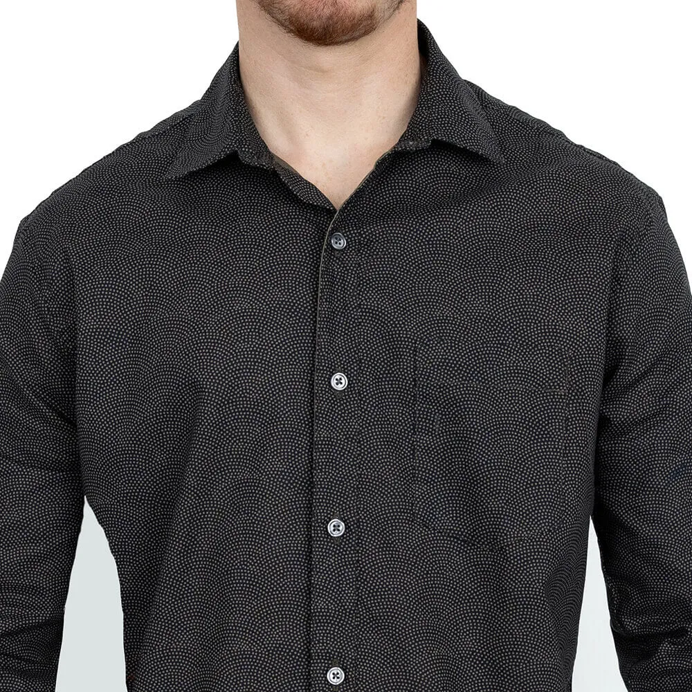 NEWMAN Long Sleeve Shirt in Navy & Olive Traditional Japanese Wave Print sold by Blade + Blue product image thumbnail 3