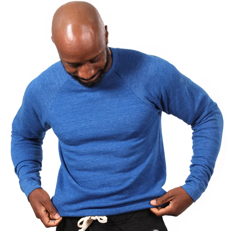 Royal Blue Heather Tri-Blend Raglan Sleeve Crewneck Sweatshirt (Small) sold by Blade + Blue