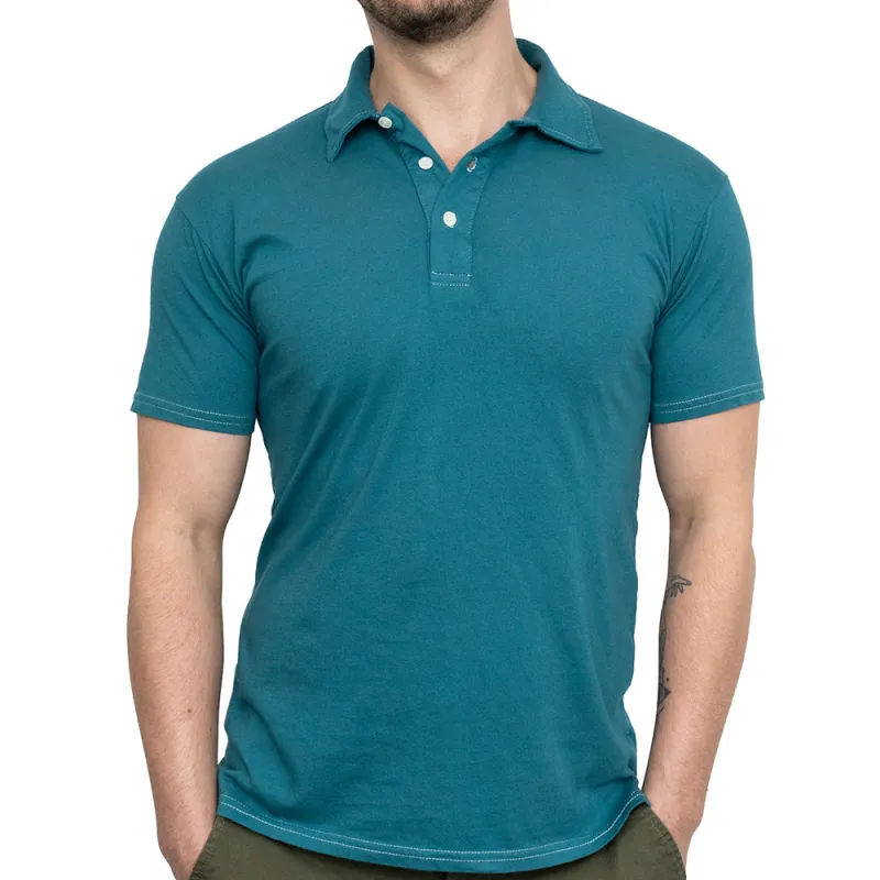 THE "HURLER" Organic Cotton Jersey Polo Shirt in Teal Blue (Size S) sold by Blade + Blue