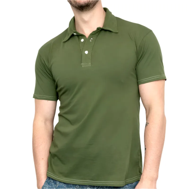 THE "HURLER" Organic Cotton Jersey Polo Shirt in Martini Olive Green (SIZE XL) sold by Blade + Blue