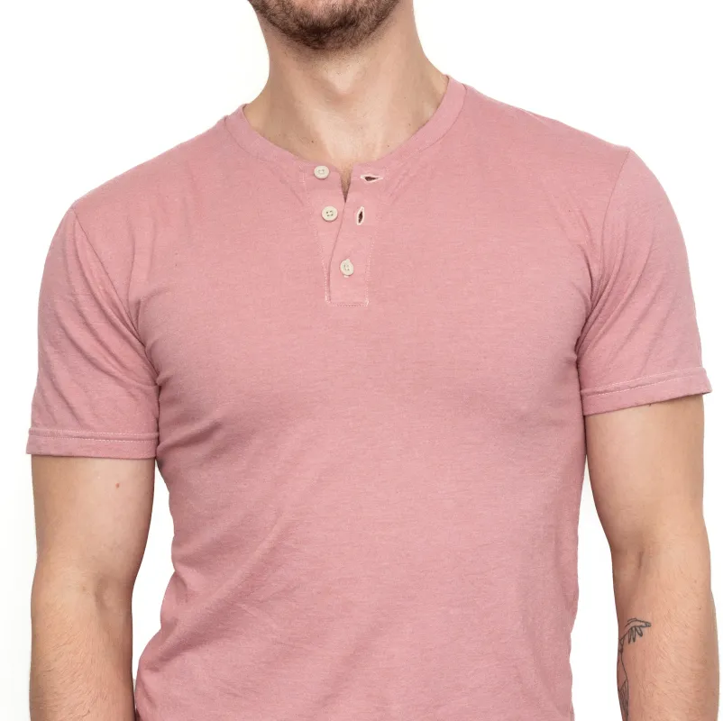 THE "SLUGGER" Short Sleeve Henley Tee in Spring Pink (Size L) sold by Blade + Blue