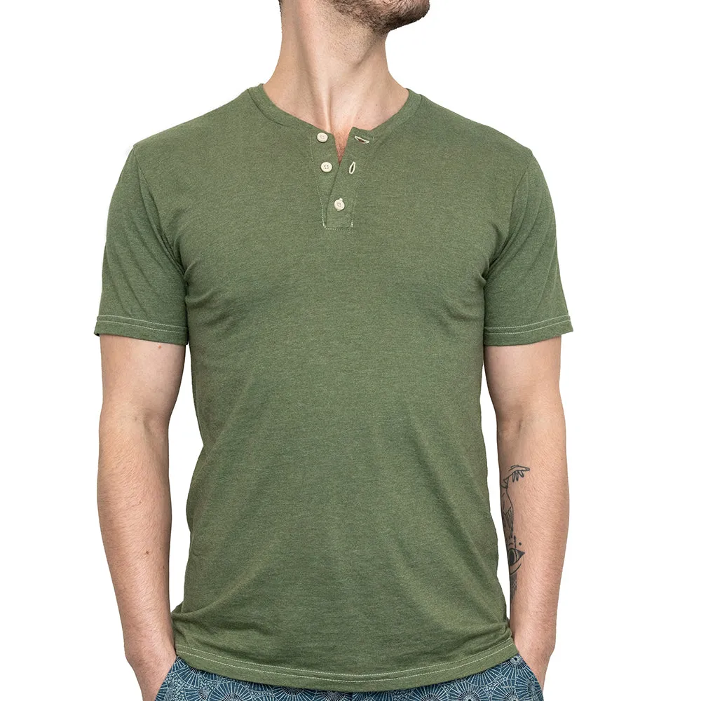 THE "SLUGGER" Short Sleeve Henley Tee in Army Green Heather sold by Blade + Blue product image thumbnail 2