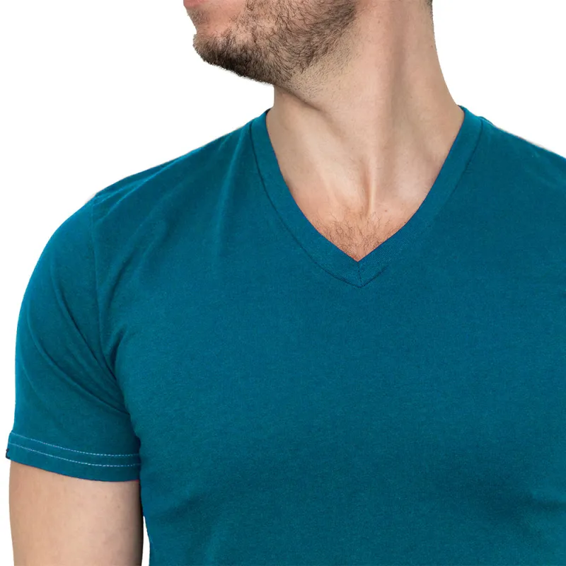 Teal Blue Cotton V-Neck Short Sleeve Tee - Made In USA (Size S) sold by Blade + Blue