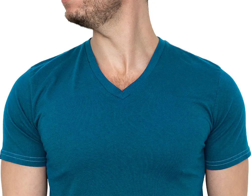 Teal Blue Cotton V-Neck Short Sleeve Tee - Made In USA sold by Blade + Blue product image thumbnail 3