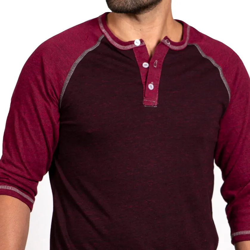 #5504 Burgundy 3/4 Sleeve Henley Tee SAMPLE SALE: SIZE MEDIUM sold by Blade + Blue