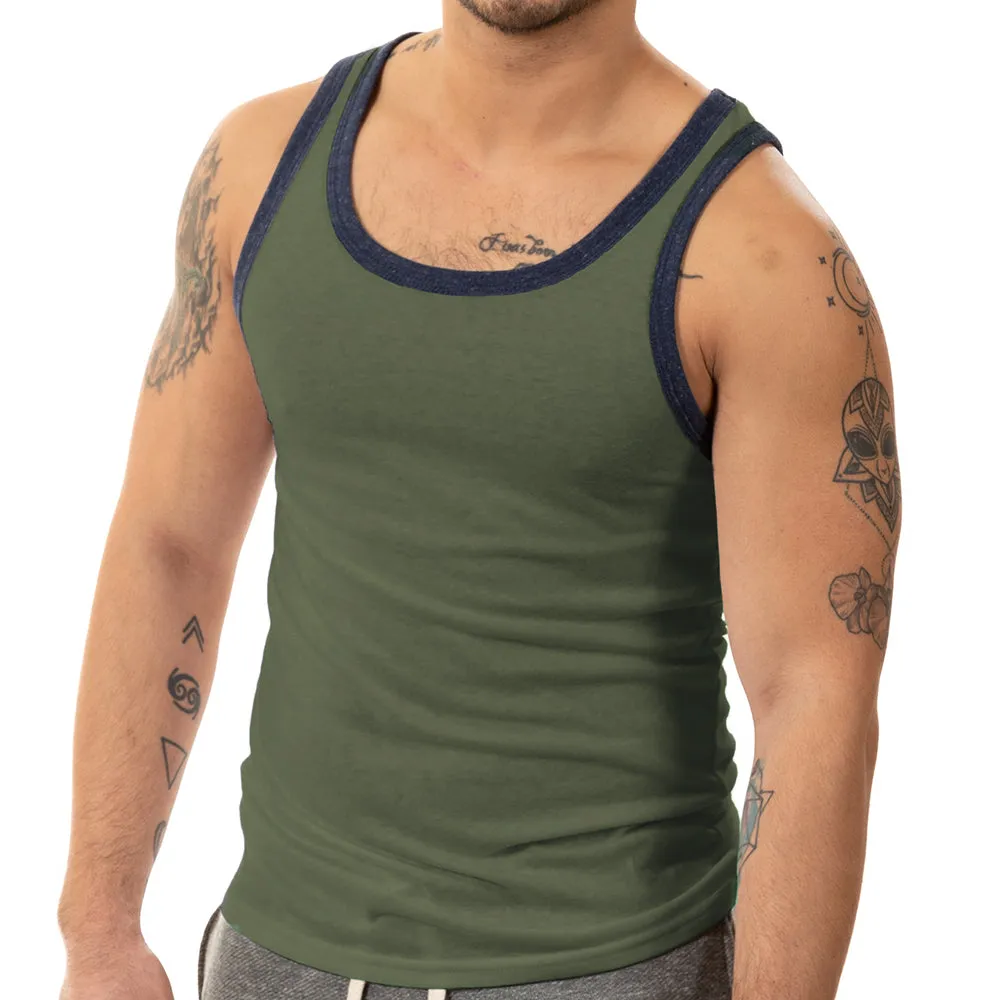 "Varsity Tank" Tri-Blend Tank Top in Army Green Heather sold by Blade + Blue