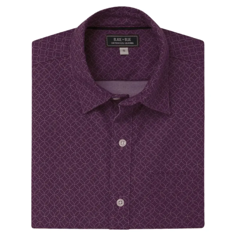 RUDOLPH Short Sleeve Shirt in Purple Japanese Floral Print sold by Blade + Blue